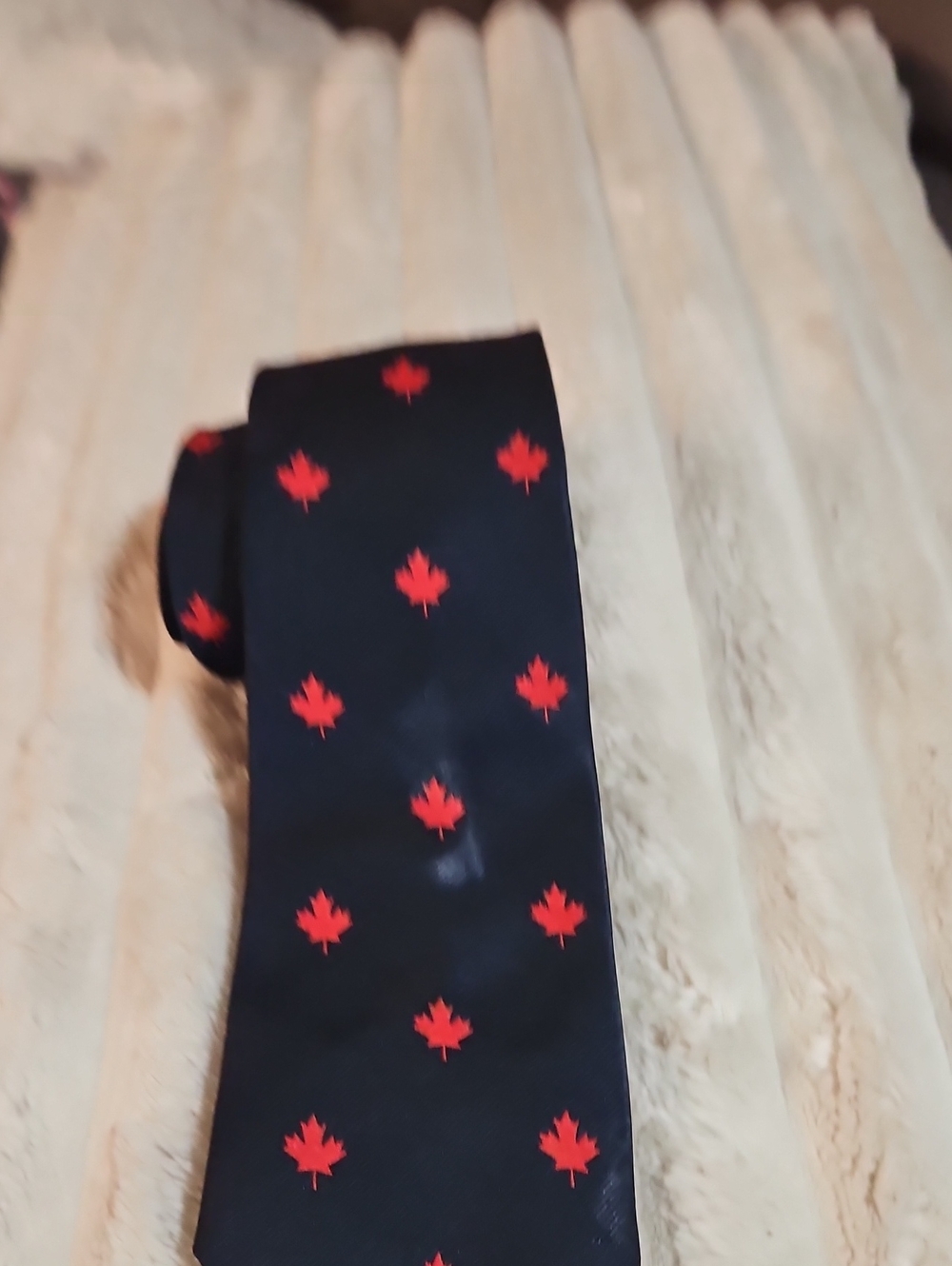 Vintage - Corporate Ties By Eugene -Black Tie with Red Maple Leaf Pattern